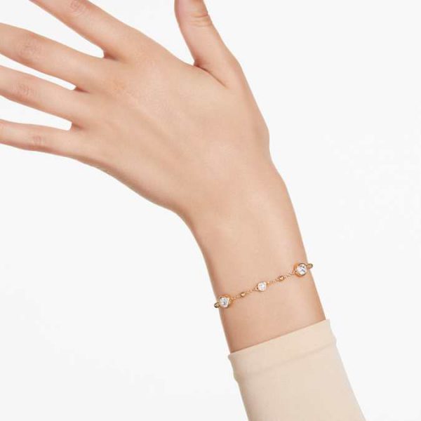 Imber bracelet Round cut, Scattered design, White, Gold-tone plated