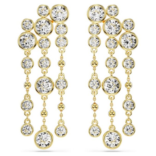 Imber drop earrings Round cut, Chandelier, White, Gold-tone plated - Image 2