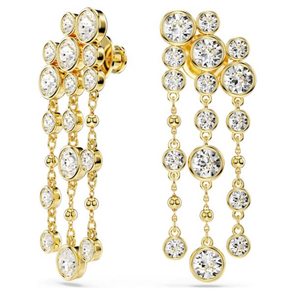 Imber drop earrings Round cut, Chandelier, White, Gold-tone plated - Image 3