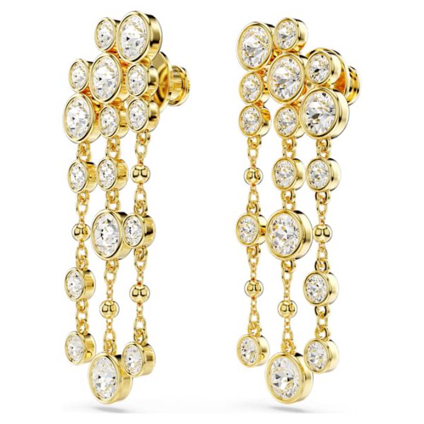 Imber drop earrings Round cut, Chandelier, White, Gold-tone plated - Image 4