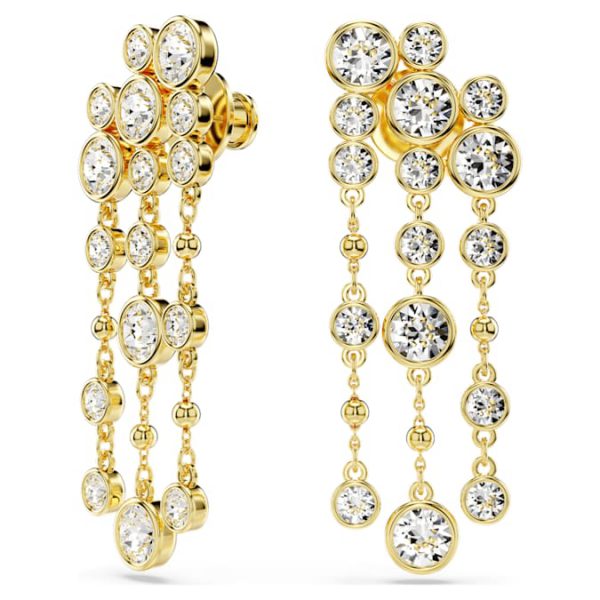 Imber drop earrings Round cut, Chandelier, White, Gold-tone plated - Image 6