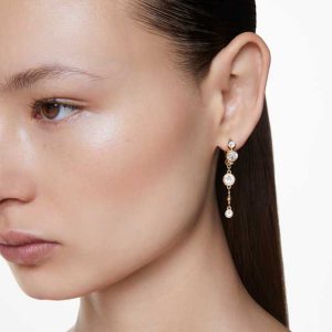 Imber drop earrings Round cut, White, Mixed metal finish