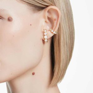 Imber ear cuff Set (3), Round cut, White, Gold-tone plated