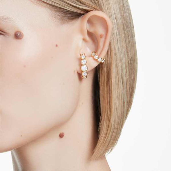Imber ear cuff Set (3), Round cut, White, Gold-tone plated