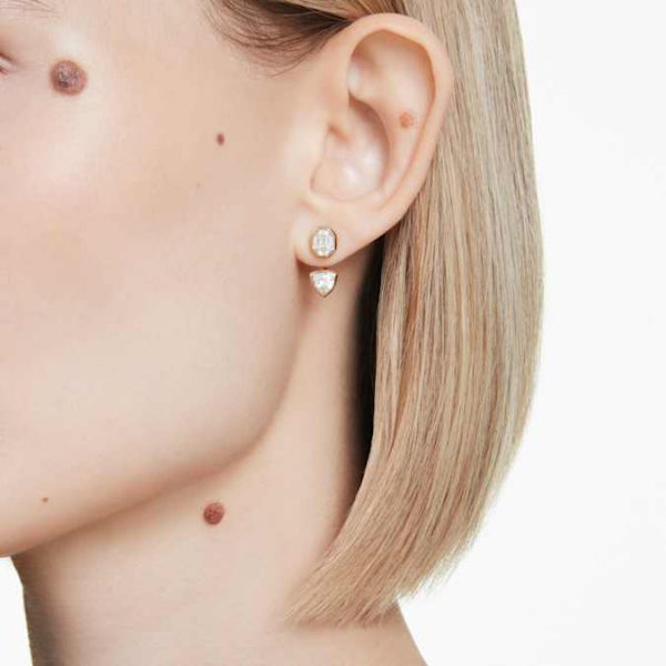 Imber earring jackets Asymmetrical design, Mixed cuts, White, Gold-tone plated - Image 6