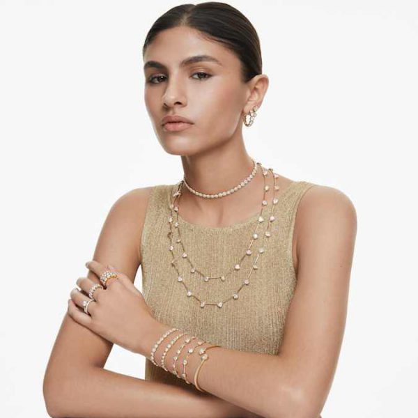 Imber earring jackets Asymmetrical design, Mixed cuts, White, Gold-tone plated - Image 7