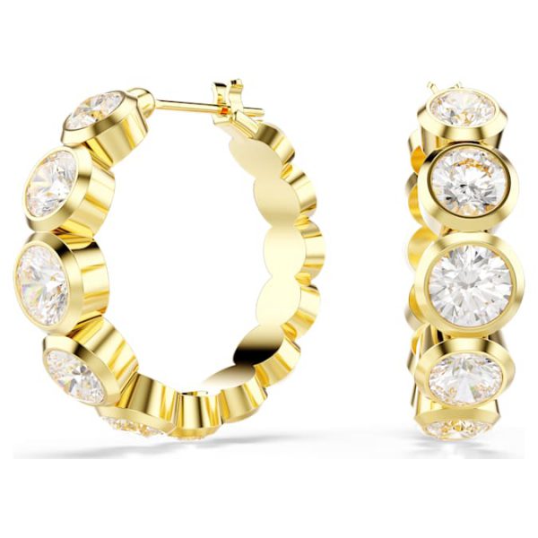 Imber hoop earrings Round cut, White, Gold-tone plated - Image 2