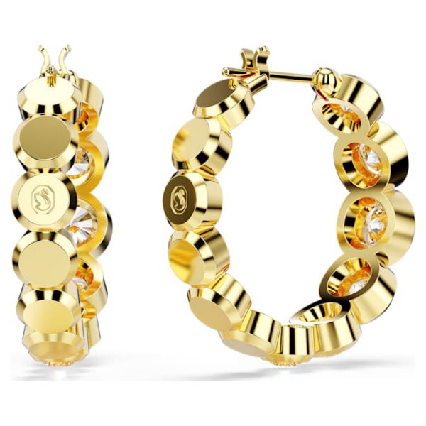 Imber hoop earrings Round cut, White, Gold-tone plated - Image 5