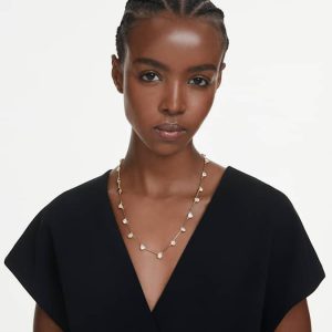 Imber necklace Magnetic closure, Mixed cuts, White, Gold-tone plated