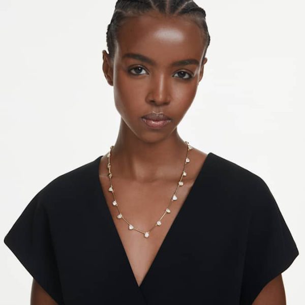 Imber necklace Magnetic closure, Mixed cuts, White, Gold-tone plated