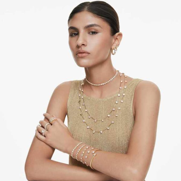 Imber necklace Magnetic closure, Mixed cuts, White, Gold-tone plated - Image 8