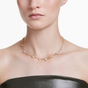 Imber necklace Round cut, Scattered design, White, Gold-tone plated