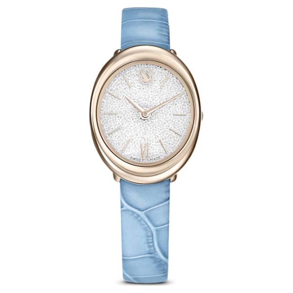Imber oval watch Swiss Made, Leather strap, Blue, Champagne gold-tone finish - Image 2