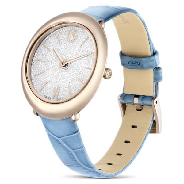 Imber oval watch Swiss Made, Leather strap, Blue, Champagne gold-tone finish - Image 3