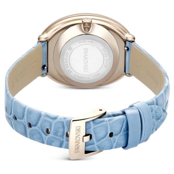 Imber oval watch Swiss Made, Leather strap, Blue, Champagne gold-tone finish - Image 4