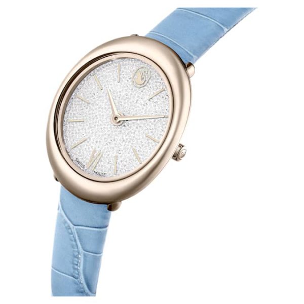 Imber oval watch Swiss Made, Leather strap, Blue, Champagne gold-tone finish - Image 5
