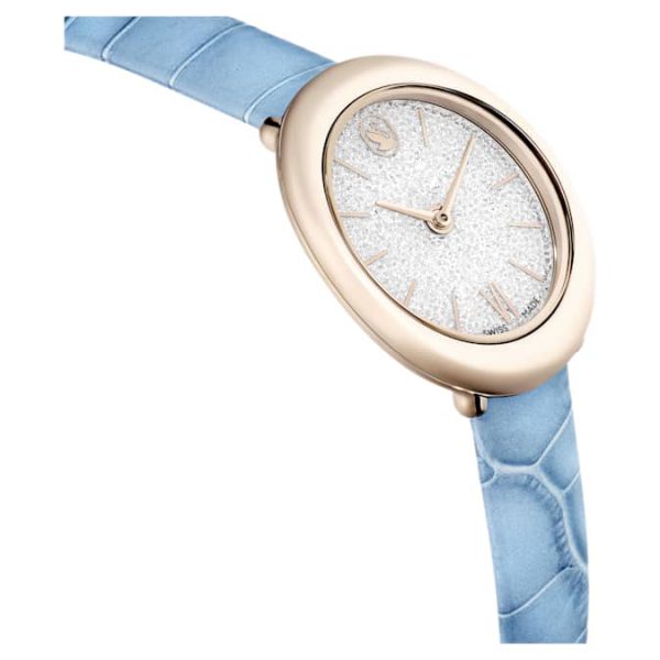 Imber oval watch Swiss Made, Leather strap, Blue, Champagne gold-tone finish - Image 6