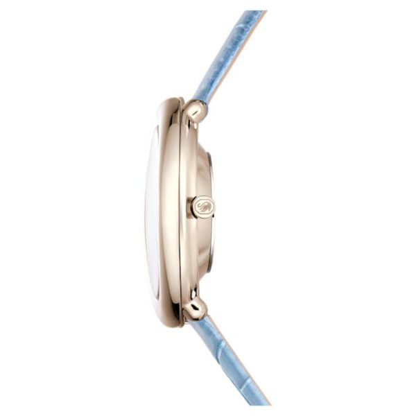 Imber oval watch Swiss Made, Leather strap, Blue, Champagne gold-tone finish - Image 7