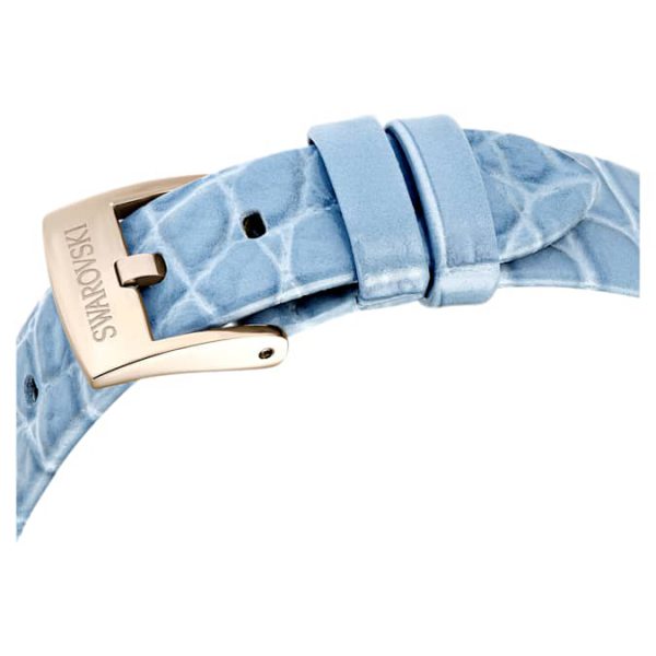 Imber oval watch Swiss Made, Leather strap, Blue, Champagne gold-tone finish - Image 8