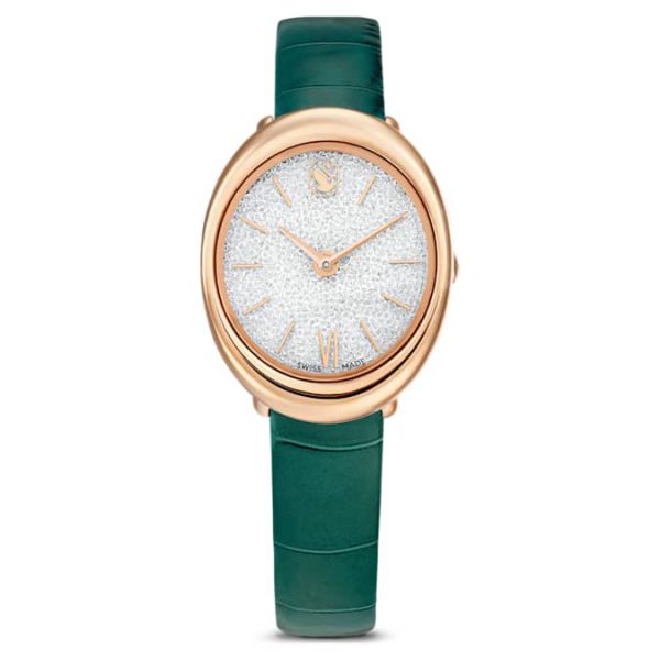 Imber oval watch Swiss Made, Leather strap, Green, Rose gold-tone finish - Image 2