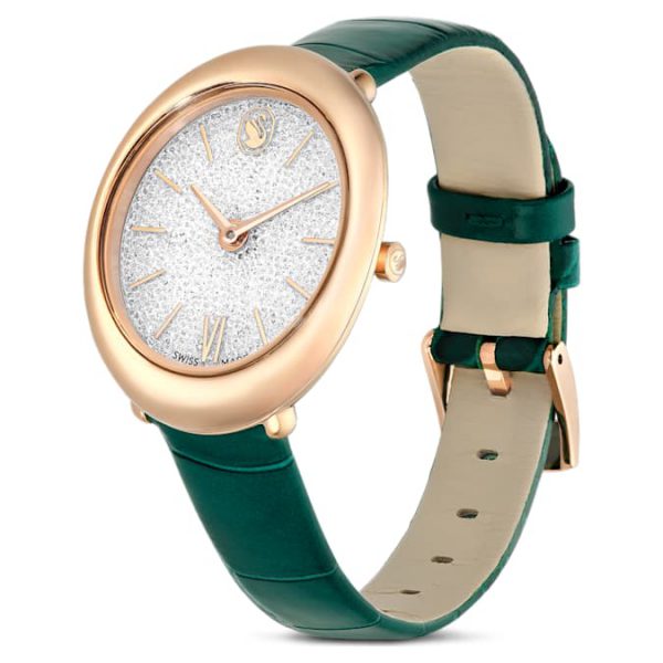 Imber oval watch Swiss Made, Leather strap, Green, Rose gold-tone finish - Image 3