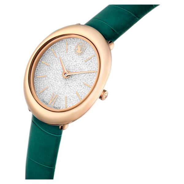 Imber oval watch Swiss Made, Leather strap, Green, Rose gold-tone finish - Image 5