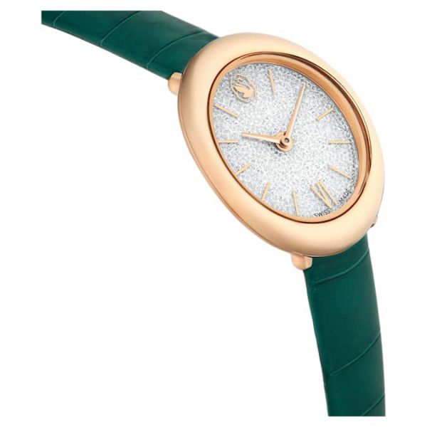 Imber oval watch Swiss Made, Leather strap, Green, Rose gold-tone finish - Image 6