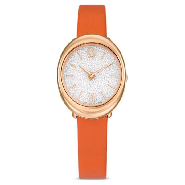 Imber oval watch Swiss Made, Leather strap, Orange, Rose gold-tone finish - Image 2