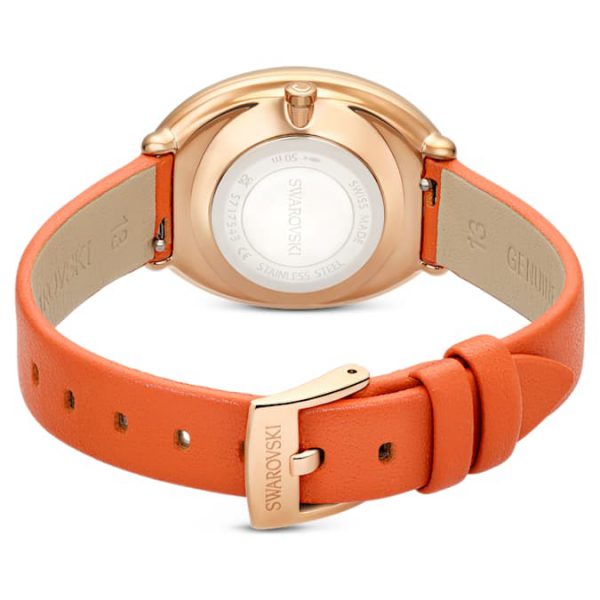 Imber oval watch Swiss Made, Leather strap, Orange, Rose gold-tone finish - Image 4