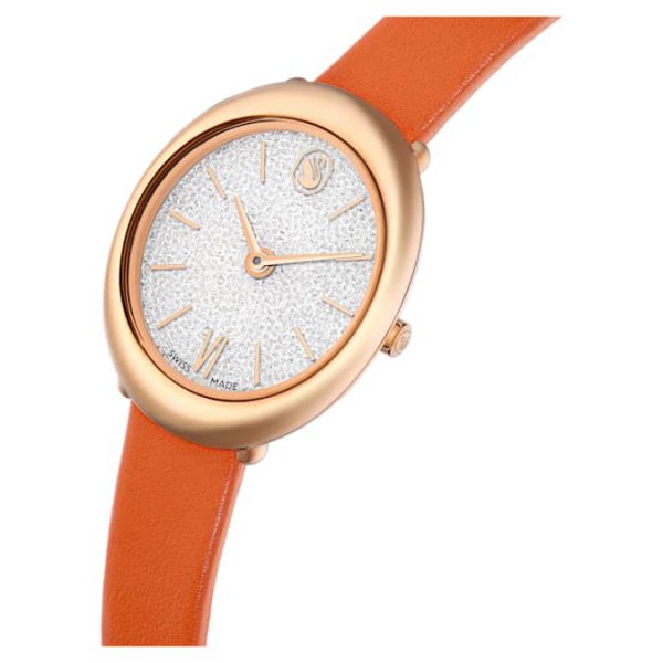 Imber oval watch Swiss Made, Leather strap, Orange, Rose gold-tone finish - Image 5
