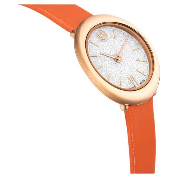 Imber oval watch Swiss Made, Leather strap, Orange, Rose gold-tone finish - Image 6