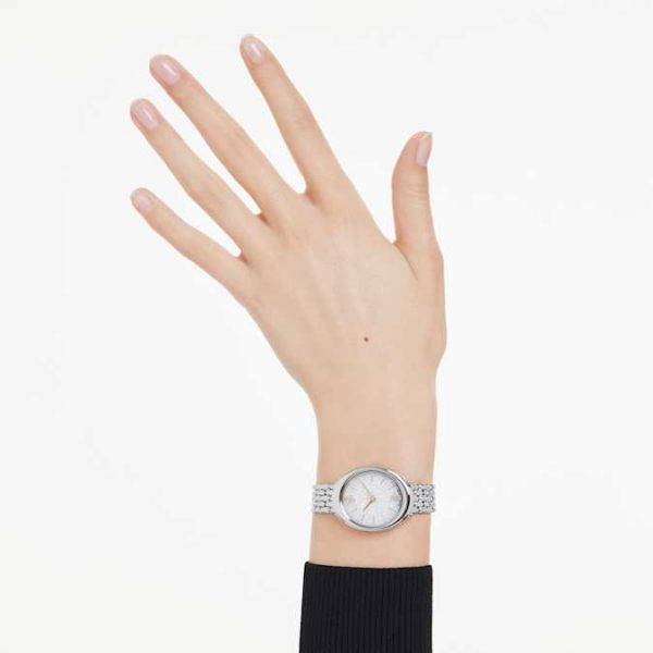 Imber oval watch Swiss Made, Metal bracelet, Silver tone, Stainless steel