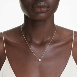 Imber pendant Round cut, White, Gold-tone plated