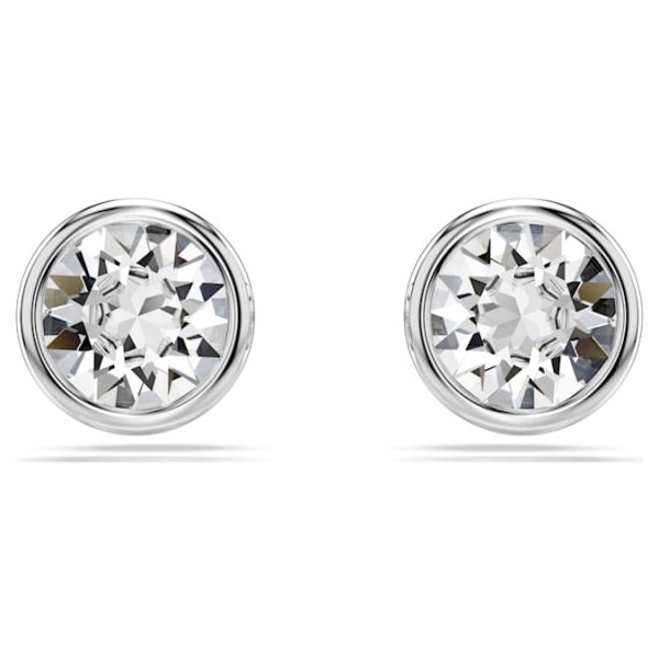 Imber stud earrings Round cut, White, Rhodium plated - Image 2