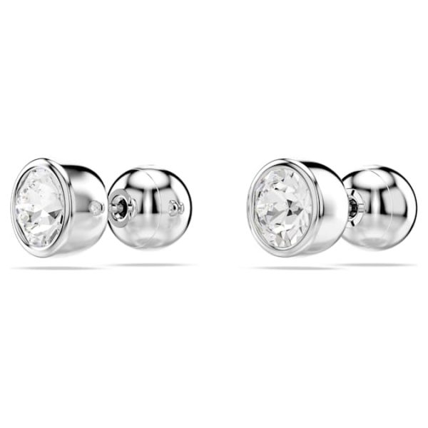Imber stud earrings Round cut, White, Rhodium plated - Image 4