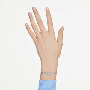 Imber Tennis bracelet Mixed round cuts, Blue, Rhodium plated