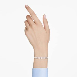 Imber Tennis bracelet Mixed round cuts, White, Rhodium plated