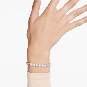 Imber Tennis bracelet Round cut, White, Rhodium plated