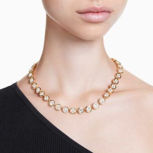 Imber Tennis necklace Round cut, White, Gold-tone plated