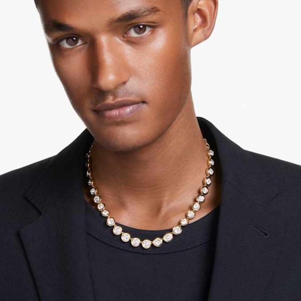 Imber Tennis necklace Round cut, White, Gold-tone plated - Image 6