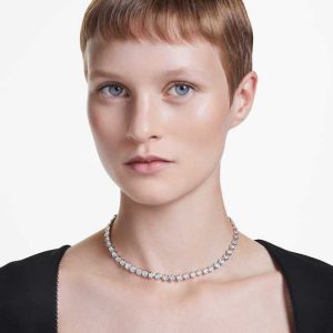 Imber Tennis necklace Round cut, White, Rhodium plated
