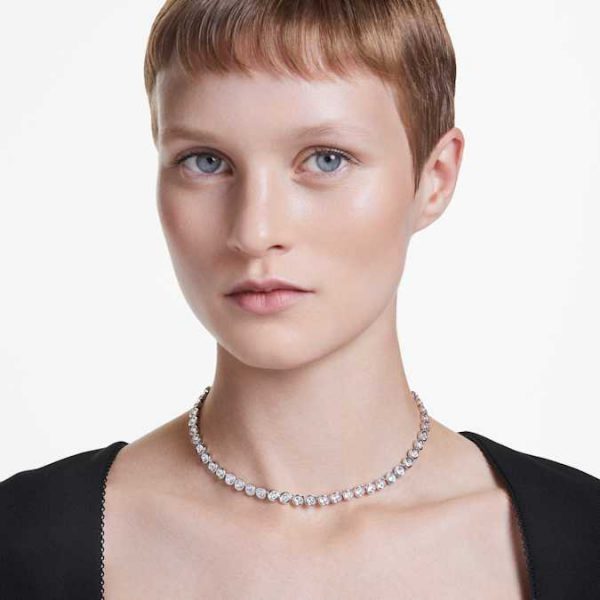 Imber Tennis necklace Round cut, White, Rhodium plated