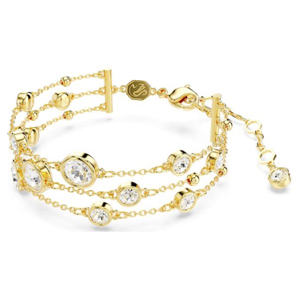 Imber wide bracelet Round cut, White, Gold-tone plated - Image 3