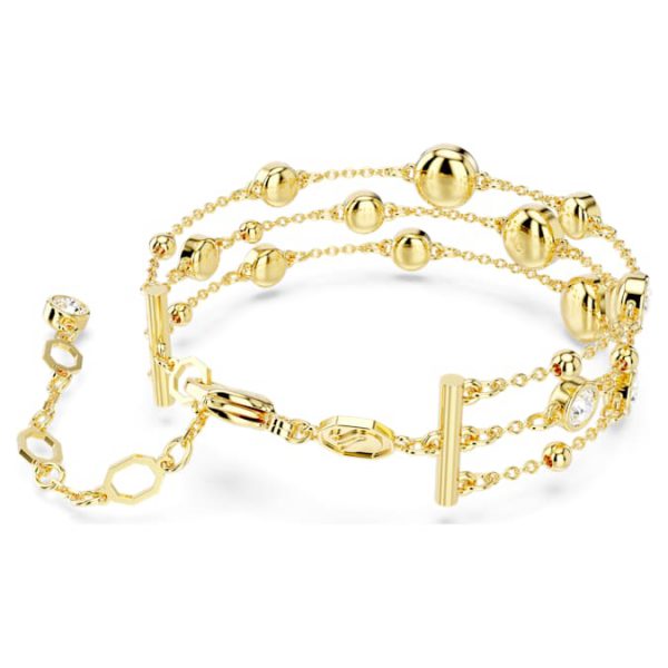 Imber wide bracelet Round cut, White, Gold-tone plated - Image 5