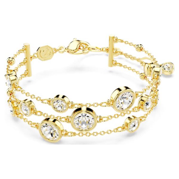 Imber wide bracelet Round cut, White, Gold-tone plated - Image 7