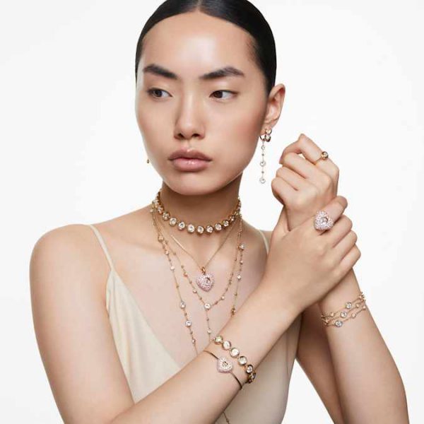 Imber Y necklace Round cut, White, Gold-tone plated - Image 6