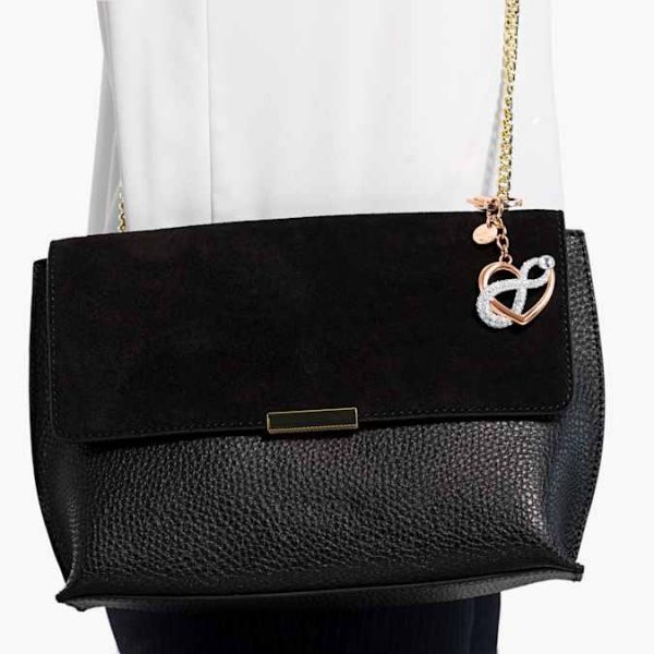Infinite bag charm Infinity and heart, White, Mixed metal finish