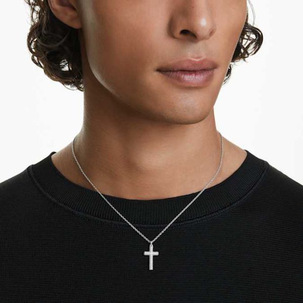 Insigne pendant Pavé, Cross, White, Rhodium plated - Image 7