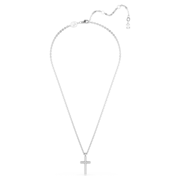 Insigne pendant Pavé, Cross, White, Rhodium plated - Image 3