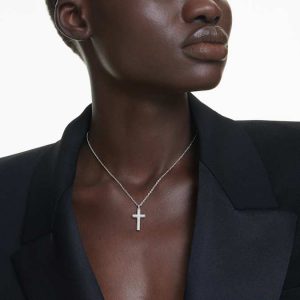 Insigne pendant Pavé, Cross, White, Rhodium plated